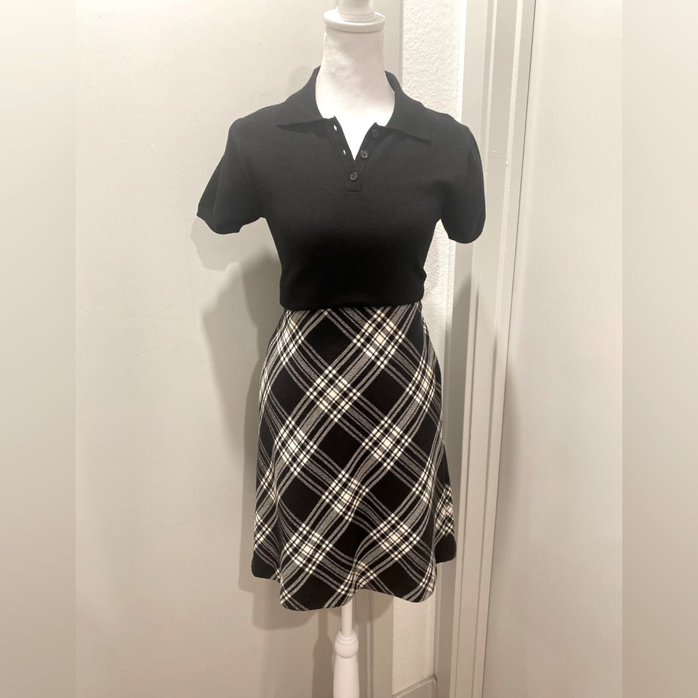 VTG Ann Taylor Loft Black & White Plaid Mid-Length Skirt - Size 6